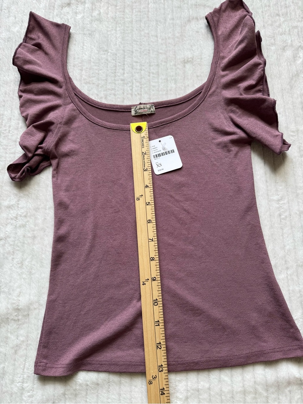 Free People Dusty Mauve Scoop Neck Ruffle Sleeve Top - Picture 6 of 7